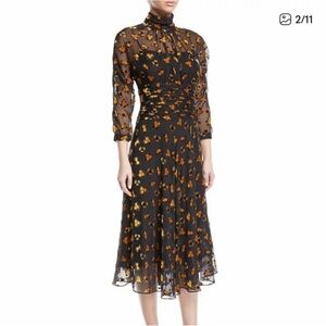 Rickie Freeman for Teri Jon Black Dress with Orange-Gold Floral Print